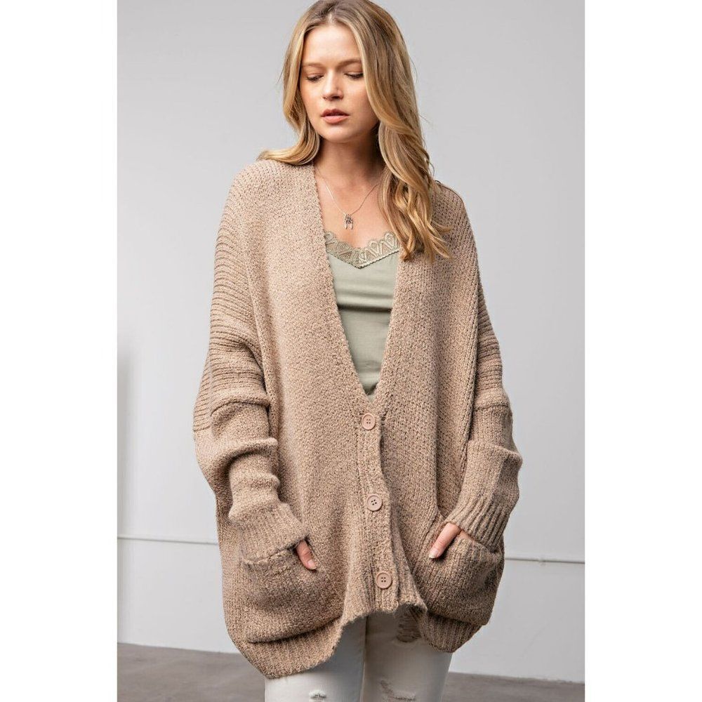 Easel Khaki Tan Slouchy Knit Cardigan Sweater Soft Oversized New S-L ET21418